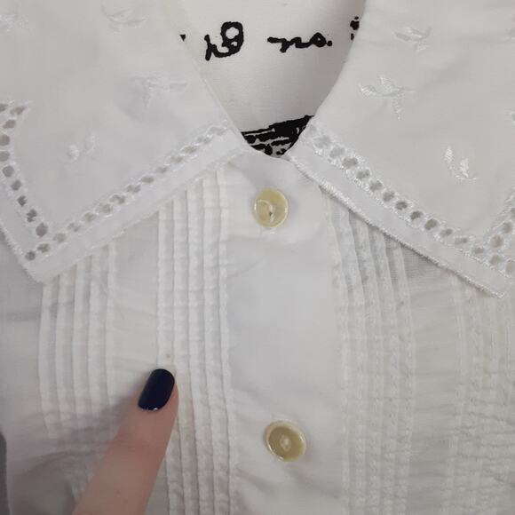 Vintage 80s Lace Collar Sailor White Button Up Shirt Shoulder Pads Edwardian - Picture 5 of 11